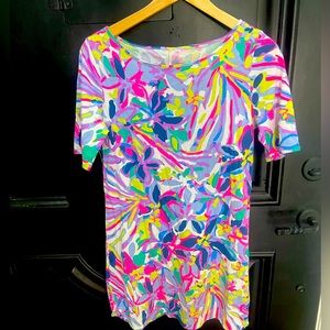 Lilly Pulitzer Floral Cotton Short Sleeve Dress Purple/Pink